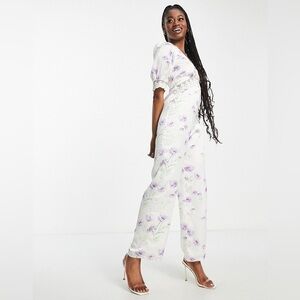Hope & Ivy Avery floral print satin jumpsuit in lilac size 14